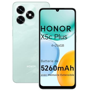 HONOR X5c Plus Smartphone Dual SIM NFC Android 15, 4+256GB, 6.74 Pouces 90 Hzécran Confort Téléphone, 5260mAh Batterie, Caméra 50 mégapixels, MicroSD 1 to Extensible, Ocean Cyan