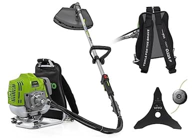 VITO - Débroussailleuse Thermique à dos 52cm³ Coupe 25cm Lame et fil nylon Réservoir 1L Autonomie 1h30