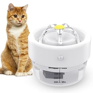 Fontaine pour Chats sans Fil, 1L Fontaine pour Chats Automatique Ultra Silencieuse, Fontaine a Eau Chat avec Filtre, Deux Modes D'écoulement, 25s,120 Inducteur Grand Angle pour Chats, Chiens
