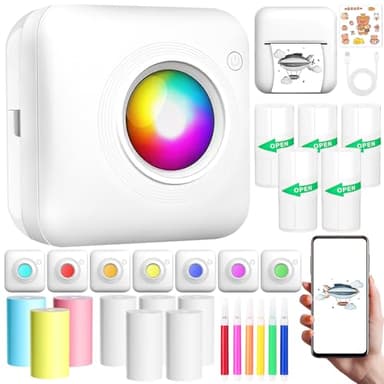 NLMWTI Mini imprimante Portable avec lumière LED, Mini Imprimante Thermique, Imprimante Etiquette Autocollante pour Notes D'étude,D'étiquettes,Photos (Peut Imprimer 300 Fois en continu)