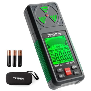 TESMEN Hound-200 Compteur EMF, Détecteur de Radiation de Champ Électromagnétique Portable 3-en-1 pour EF RF MF, pour les inspections EMF à domicile, en extérieur, et la chasse aux fantômes - Vert