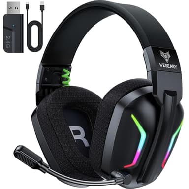 WESEARY WG1 Casque Gaming sans Fil, 2,4 GHz Casque Bluetooth sans Fil avec Micro pour PS5, PS4, PC, Switch, Mac, Mobile, Casque Gaming pour Games Boy