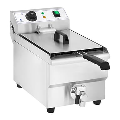 Royal Catering Friteuse Électrique Friteuse Professionnelle RCEF 10EH-1 (3 000 W, 10 L, Thermostat, 60-200 °C, Robinet de vidange, Acier Inox)