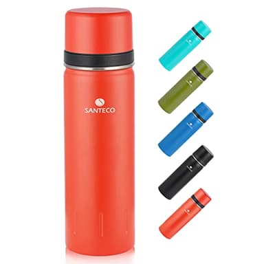 SANTECO Bouteille Isotherme en Acier Inoxydable 1L, 500ml - Bouteille Thermo avec Tasse - Thermo Café Double Paroi au Travail, Voyage, Ideal pour Thé et Eau, Sans BPA - Boissons Chaudes ou Froides