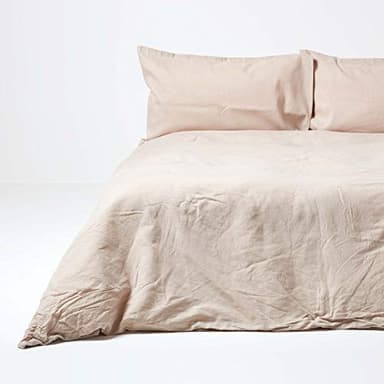 HOMESCAPES Parure de lit en Lin lavé avec Housse de Couette 200x200 cm et 2 taies d'oreiller 50x75 cm, Coloris Beige