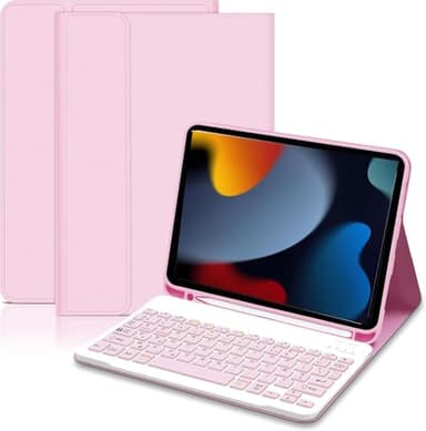 KTOITION Clavier Coque pour iPad 10.2 9ème/8ème/7ème Génération 2021/2020/2019/Air 3 2019/Pro 10.5, AZERTY Français Amovible Clavier Bluetooth sans Fil Etui Réveil/Sommeil Automatique, Rose
