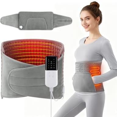 KBIBCK Ceinture Lombaire Chauffante, 125x30 cm Coussin Chauffant Electrique, Ceinture Chauffante Lombaire avec Poche de Chauffe Main, 10 Température, 4 Réglages de Minuterie pour Taille, Dos, Ventre