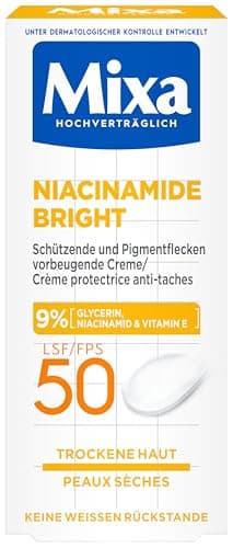 Mixa Niacinamide Bright Crème protectrice et préventive contre les taches pigmentaires SPF 50 Crème anti-taches pigmentaires pour peaux sèches Niacinamide Bright Hypoallergénique 50 ml