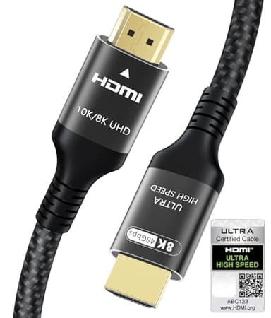Adauxter Câble HDMI 2.1 10K 8K 2M, Certifié 48Gbps Ultra Haut Débit HDMI Câble avec Ethernet 4K 240Hz 165Hz 144Hz 120Hz 8K 60Hz eARC HDCP2.3 HDR10+ PC Projecteur TV Moniteur PS5 X-Box