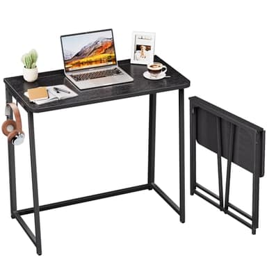 WOHOMO Petit Bureau d'ordinateur Pliable 80cm，Station de Travail Facile à Assembler pour Bureau à Domicile，Noir