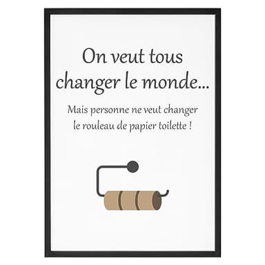 La French Touch Affiche Changer le papier toilette - Made In France - Tableau décoration murale - Cadeau Anniversaire citation Humour original rigolo (A3 (29,7 x 42 cm), Sans cadre)