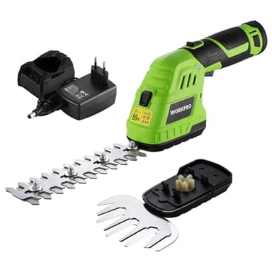 WORKPRO Cisaille Sculpte-Haie Electrique, Taille-Herbes sans Fil 12V, Taille Haie Batterie 2000mAh, avec 2 Lames, Cisaille à Gazon Léger pour Coupe, Elagage, Noir & Vert