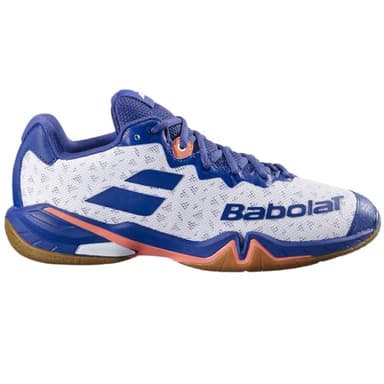 Babolat - Chaussures de Badminton Modèle Shadow 4 M, Taille 43, Couleur Blanc/Bleu Navy, Tige Ajustée, Semelle Bi- Densité, Confort Longue Durée, Respirabilité, Maintien Optimal