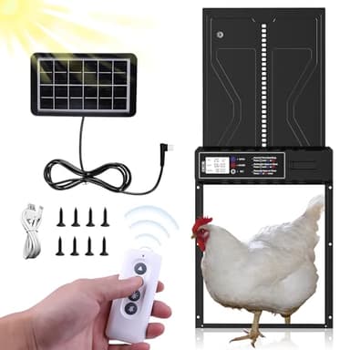 Porte Poulailler Automatique Solaire avec Affichage LED, Porte De Poulailler éLectrique en Aluminium avec Minuterie Et TéLéCommande, Porte De Poulailler éTanche Et Anti-Pincement IPX45