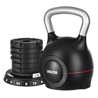 VEVOR Kettlebell Réglable avec 7 Niveaux de Poids 1,5/3/4,5/6/7,5/9/10 kg, Poids de Musculation avec Poignée en Aluminium Moulé sous Pression et Matériau ABS, pour Entraînement de Préhension Fitness
