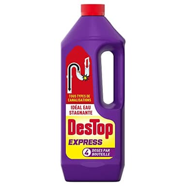 Destop Express Gel Déboucheur Canalisation 4 doses - Idéal eau stagnante - Tous types de canalisations - Produit Canalisation 950ml