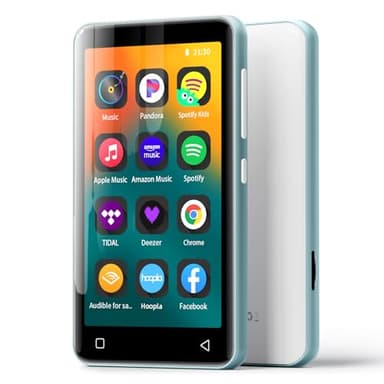 innioasis 80Go Lecteur MP3 avec Bluetooth et WiFi, Lecteur de Musique Mp3 et Mp4 ave Spotify,Spotify Kids, Tidal, Deezer, Lecteur Vidéo à écran Tactile 4 Pouces 1080P（Bleu Glacier+Blanc）