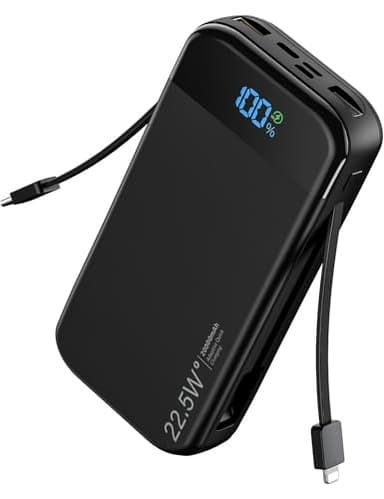 SOUNIX Batterie Externe 20000mAh, 22,5 W Charge Rapide, Power Bank avec Câbles Intégrés, 5 Sorties et 4 Entrées, Compatible avec l'iPhone Samsung S25 S24 AirPods iPad