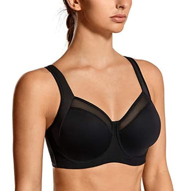 SYROKAN Soutien Gorge Sport Femme Maintien Extreme avec Armature Dos Nageur Impact Elevé Non Rembourré Noir 95D