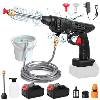 Nettoyeur Haute Pression, Nettoyeur Haute Pression sur Batterie, Nettoyeur Haute Pression sans Fil avec 2 Batteries et Tuyau de 5M, Pistolet Haute Pression pour Lavage et Arrosage de Voiture