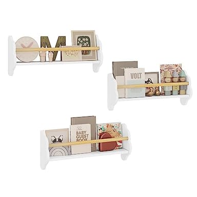 WOLTU Lot de 3 Bibliothèques pour Enfants, Étagère Murale avec 3 Tablettes, Montessori, en Forme de Nuage, en Pin et MDF, pour Chambre d'enfant, Salle de Jeux, Blanc