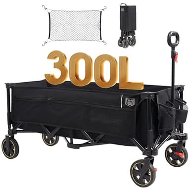TIMBER RIDGE XXXL Chariot Pliable 300L 160KG avec Frein Filets Anti-Chute Chariot de Transport Poche Latérale Porte-Boisson Poignée Réglable Chariot de Jardin Chariot de Plage pour Tous Les terrains