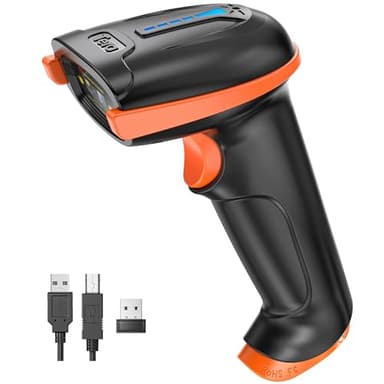 Tera Lecteur de Codes-Barres sans Fil avec Indicateur de Niveau de Batterie sans Fil 2,4 GHz et Filaire USB 2.0 Douchette 1D Rechargeable, Brevet de Conception : EU008489413, Modèle 5100