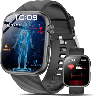 Montre Connectée Homme Femme avec ECG+HRV/IMC/Pressιon artérιelle/𝐆𝐥𝐲𝐜é𝐦𝐢𝐞 /Acide Urique/Lipides, 1.97" AMOLED Smartwatch avec 24H Fréquence Cardiaque/SpO2/Sommeil Monitor, pour Android/iOS
