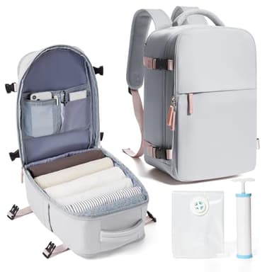 suradar Sac a Dos sous Vide Voyage Vetement Aspirateur Sacs Compression Voyage Cabine Avion 40x20x25 Valise Sac à Dos sous Vide avec Pompe Airbag Travel Bagage Cabine 40x20x25 Gris
