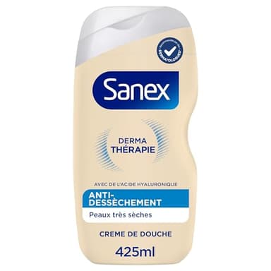 SANEX - Derma Thérapie - Crème de douche anti-dessèchement - Peaux très sèches - Réduit les démangeaisons -Complexe d’acides aminés et acide hyaluronique - 425ml