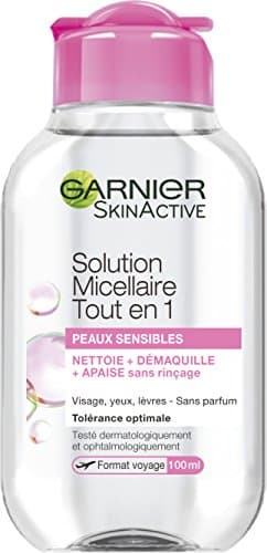 GARNIER Skin Active - Solution Micellaire Tout En 1 - Nettoie, Démaquille, Apaise - Micelles Et Glycérine Végétale - Sans Parfum - Vegan & Cruelty Free - Visage, Yeux, Lèvres - Peau Sensible - 100 ml