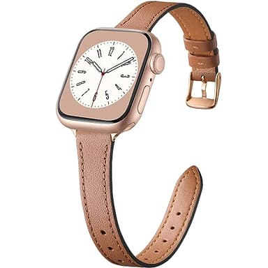 CeMiKa Bracelets Cuir Etroit Compatible avec Bracelet Apple Watch 38mm 40mm 41mm, Bracelet Remplacement Cuir Véritable pour Apple Watch SE3 SE/iWatch Series 11 10 9 8 7 6 5 4 3, Femmes Hommes, Marron