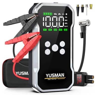 YUSMAN Booster Batterie Voiture - 6000A Démarreur de Voiture 12V(Jusqu'à 10L GAS/8L Diesel), Démarreur avec 150 PSI Compresseur d’Air, Jump Starter avec Pinces de Sûreté Intelligentes,LED