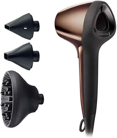 Remington Sèche-cheveux Ergonomique [Ultra Compact, Léger, Silencieux] Air3D bronze (1800W, 110km/h flux d'air 3D unique,Ionique, brillance, 3 températures/2 vitesses, Diffuseur) D7777