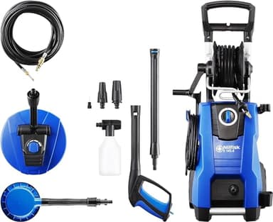 Nilfisk E 145.4 Nettoyeur Haute Pression + Nettoyeur de Sols et Murs + Brosse Rotative + Tuyau de Débouchage - Nettoyeur pour le Jardin, Terrase, Vitres et Voiture (2100 W)