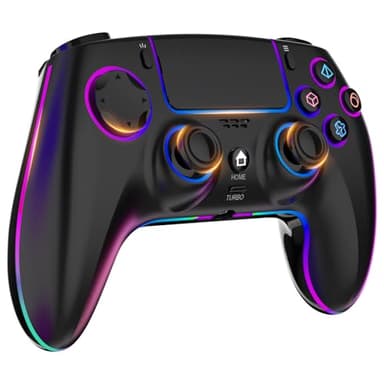 MYSTILUCK Manette Sans Fil pour PS-4/PS-3/Pro/PC/MAC/iOS/Android/Steam Deck, Gamepad avec éclairage RGB 7 Couleur/Joystick Effect Hall/Double Vibration/Turbo/Pavé Tactile/Prise Casque/Batterie 1500mAh