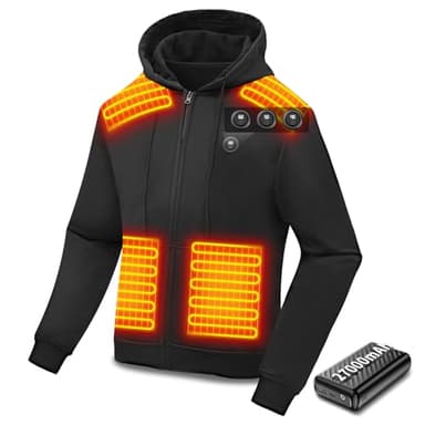 Wholede Sweat à Capuche Chauffante Veste pour Homme Femme, Sweat à Capuche Zippé Chauffage avec 7.4V 27000mAh Batterie, Électrique Veste Chaude pour Course à Pied, Pêche, Ski, Camping, Moto
