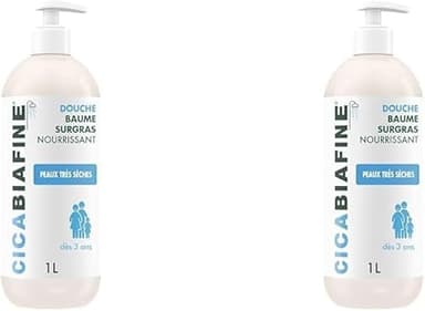 Cicabiafine - Baume Douche Surgras Nourrissant (lot de 2 flacons-pompes de 1 L) – Gel douche surgras pour peaux très sèches – Soin de la peau hydratant et haute tolérance dès 3 ans