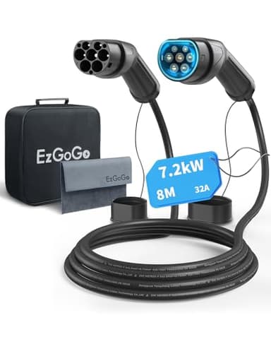 EzGoGo Type 2 Câble Recharge Voiture Electrique, 7,2kW / 32A / Monophasée / 8 mètres/Mode 3, Câble de Charge Rapide Hybride Plug-in pour Véhicule Électrique de Type 2