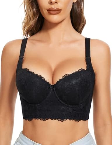 FallSweet Soutien Gorge Push Up Dentelle Grande Taille avec Armature Brassiere Femme (Noir, 105C)