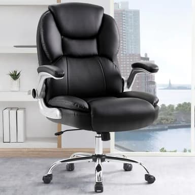 IWMH Chaise Bureau Ergonomique, Fauteuil de Bureau Confortable avec Large Assise rembourrée, Siege d’Ordinateur Rembourrée Épaisse, Chaise Pivotante avec Hauteur Réglable, Accoudoir Rabattable (Noir)