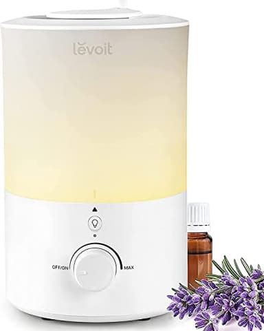 LEVOIT Humidificateur d'Air 3L Top-Fill, 25H d'Autonomie, <28dB Ultrasonique Silencieux, avec Veilleuse, Diffuseur, Arrêt Automatique, Buse à 360°, Brume Froide, Sans BPA pour Chambre Dual 150