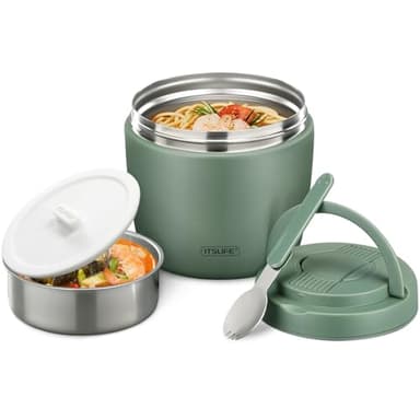 Itslife Boîte Alimentaire Isotherme, 970ml Boite Isotherme Repas Chaud, Lunch Box Isotherme avec Cuillère, Thermos Alimentaire Chaud en Acier Inoxydable, Thermos Isotherme pour Ecole Bureau, Vert