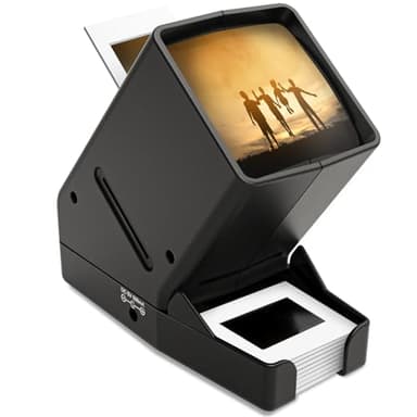 DigitConvert Visionneuse de diapositives de 35 mm, grossissement x3, alimentation USB/fonctionnement à piles - pour diapositives de 35 mm et négatifs à film positif (4 piles AA incluses)