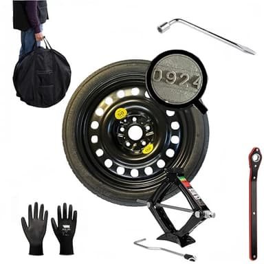 Kit Roue de secours "Galette" 19" compatible avec Volkswagen Tiguan avec Cric, Clé, Gants et Sac