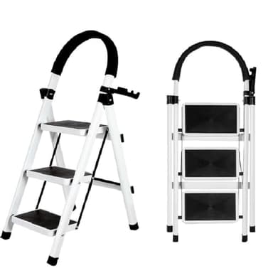 OHMG Escabeau 3 Marches avec Plateforme de Travail, Charge 150 kg Escabeau Pliable, Larges Marche Pied Pliable Antidérapantes, Tabouret en Acier Marche Pied Adulte,Charge 180 kg