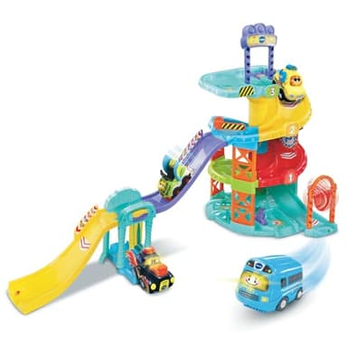VTech - Tut Tut Bolides, Globetrotter Super Set avec Bus Globe-Trotteur Multilingue, Circuit Voitures, 6 Zones Magiques, Cadeau Enfant de 1 an à 5 Ans - Contenu en 6 Langues