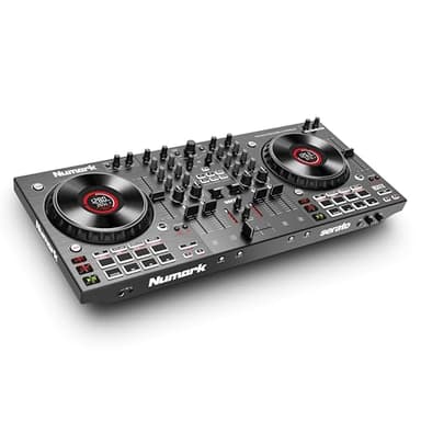 Numark NS4FX Contrôleur DJ 4 Canaux, Platines DJ Tactiles avec Écran, Pads et Effets Sonores, Sorties Cabine et Principale, Serato DJ Lite Inclus