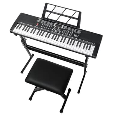 LALAHO Clavier Piano 61 Touches avec Support de Clavier, Banc de Piano, Piano Numérique avec Casque, Pupitre, Microphone, Écran LED, pour Débutants (Noir)