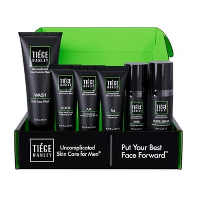 Tiege Hanley Men’s Skin Care System - Level 3 | Mens Anti Aging Routine Product Set: Face Wash, Serum, Day & Night Moisturizer, Exfoliating Scrub & Eye Cream | Tighten & Hydrate Your Best Looking Skin